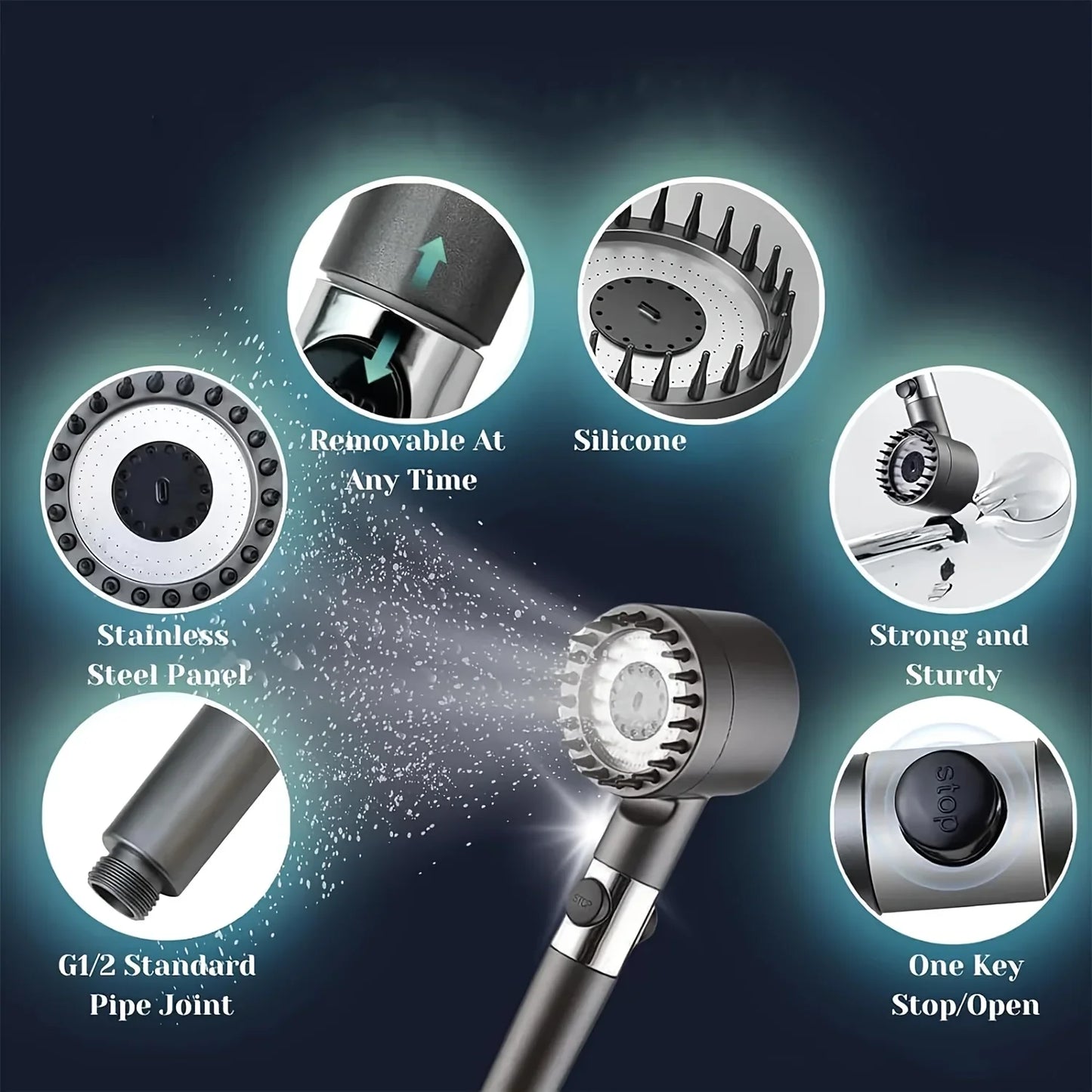 2025 New Ion Drop Shower Head with Handheld Filter Shower, Turbocharger with Multiple Spray Modes, Built-In Filter On/Off Switch