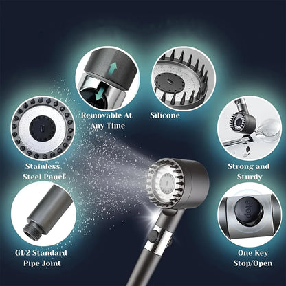 2025 New Ion Drop Shower Head with Handheld Filter Shower, Turbocharger with Multiple Spray Modes, Built-In Filter On/Off Switch